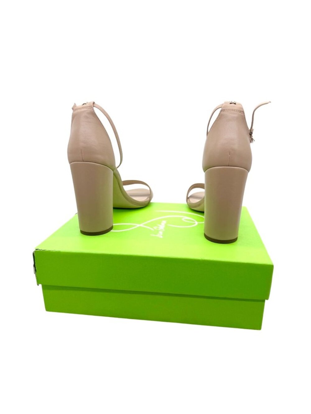 Sam Edelman Yaro Nude Leather Heels Women’s 9W Ankle Strap Block Heel New - Picture 4 of 5